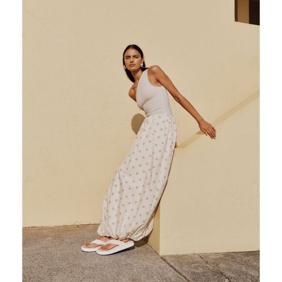 SWF One Shoulder Polka Dot Balloon Hem Maxi Dress vacation Cocktail size S NWT - Picture 2 of 6